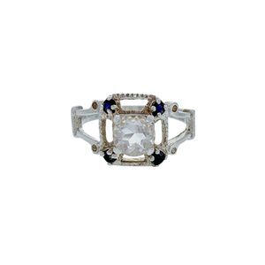 Vintage Sterling Silver 925 White Quartz London Blue Topaz Ring Size 6